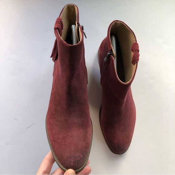 Karl Lagerfeld Paris Burgundy‎ Suede Fringe Ankle Booties Size 7.5 - Picture 6 of 10
